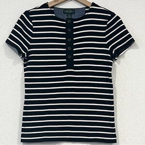Lauren Jeans Ralph Lauren Petite Womens Black and White Short Sleeve Top Size M